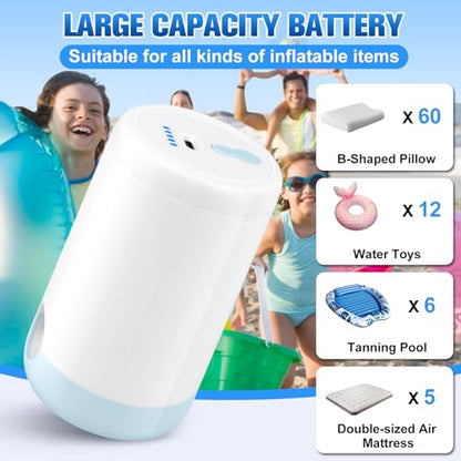 Sinbyuer Portable Mini Air Pump for Inflatables, USB-C Electric Inflator Air Pump with 5 Nozzles, 4KPa Ultra-Fast Inflation/Deflation Tiny Air Pumps for Pool Floats, Air Mattress