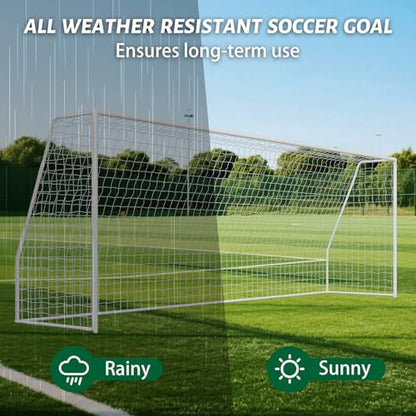 NAIZEA Soccer Goals - 24x8/21x7/18x7/12x6/16x7/10x6/8x6/6x4FT Soccer Goals for Backyard Training- Portable Metal Soccer Net for Youth & Adults - Heavy Duty Steel for Indoor Outdoor Games & Practice - size: 24ft x 8ft, style: Trainer-White/Steel