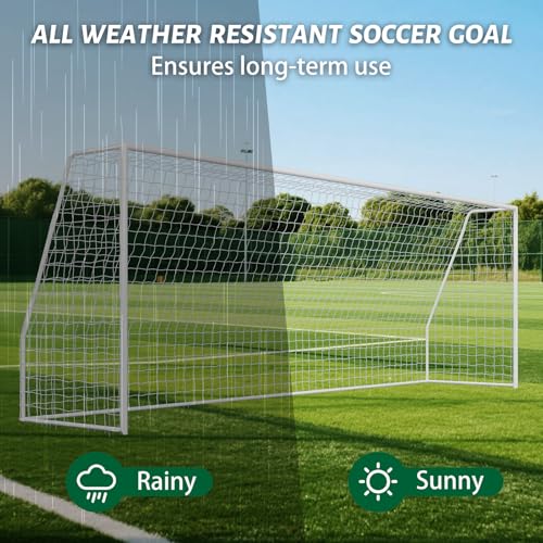 NAIZEA Soccer Goals - 24x8/21x7/18x7/12x6/16x7/10x6/8x6/6x4FT Soccer Goals for Backyard Training- Portable Metal Soccer Net for Youth & Adults - Heavy Duty Steel for Indoor Outdoor Games & Practice - size: 24ft x 8ft, style: Trainer-White/Steel