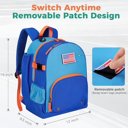 Choco Mocha TBall Bag for Toddler, Kids Baseball & Softball Backpack with Bat Holder - color: Blue Orange
