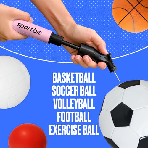 SPORTBIT Ball Pump for Sports Balls - Push & Pull Inflating System - Hand Pump for Exercise Balls - Volleyball Pump, Basketball Inflator, Ball Air Pump - Goes with 5 Needles Set