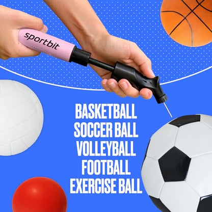 SPORTBIT Ball Pump for Sports Balls - Push & Pull Inflating System - Hand Pump for Exercise Balls - Volleyball Pump, Basketball Inflator, Ball Air Pump - Goes with 5 Needles Set