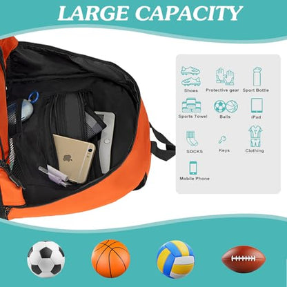 WOLT Soccer Backpack Soccer Bag with Ball Holder & Shoes Compartment, Sport Equipment Bags For Football, Basketball, Volleyball, Gym - color: Orange