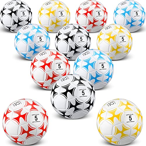 Lenwen 12 Pcs Soccer Balls with Pump Bulk Official Size 5 4 3 Kids Teens Adult Indoor Outdoor Sports Soccer Gift for Play Training Gift Party Back to School - size: Size 5, style: Bright Style