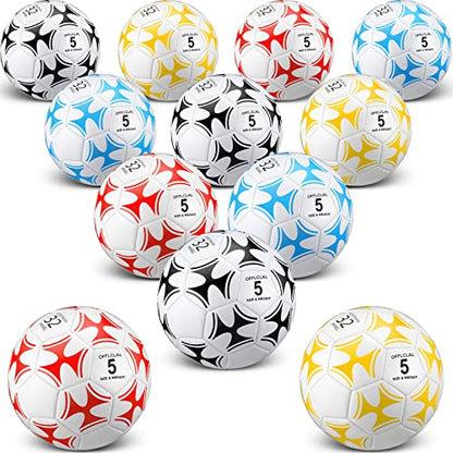Lenwen 12 Pcs Soccer Balls with Pump Bulk Official Size 5 4 3 Kids Teens Adult Indoor Outdoor Sports Soccer Gift for Play Training Gift Party Back to School - size: Size 5, style: Bright Style