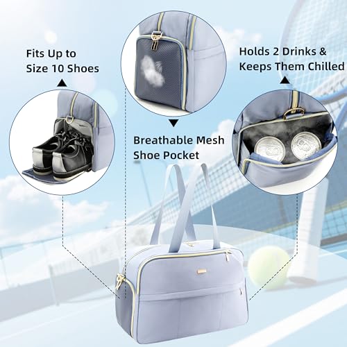 Tennis Bag for Women with Shoe Compartment, Large Tennis Racket Bag Fits 2 Racquets, Pickleball Gym Sports Tote with Shoulder Strap & Water Bottle Pocket - color: Blue