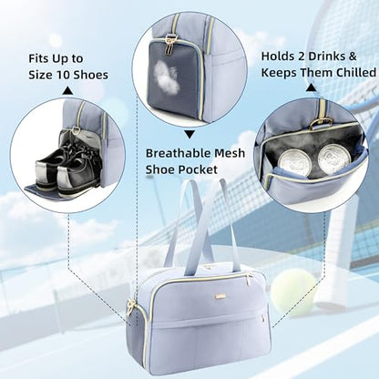 Tennis Bag for Women with Shoe Compartment, Large Tennis Racket Bag Fits 2 Racquets, Pickleball Gym Sports Tote with Shoulder Strap & Water Bottle Pocket - color: Blue