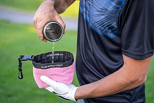 Club Scrub Golf Club and Golf Ball Cleaning Bag, Waterproof Clean Face Technology Liner, Detachable Clip, Machine Washable, Cleans Club Grooves, Dry Exterior (Neoprene or Microfiber Option Available) - color: Pink, style: Microfiber Pro