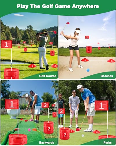 HOTWIND Backyard Golf Game, Portable 6 Hole Outdoor Golf Course for Indoor & Outdoor Play, Yard Golf Practice Game Gifts for Family and Adults, Lawn Beach Yard Park Golfgame for Adults - No Clubs