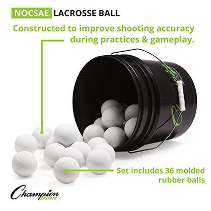 Champion Sports Lacrosse Balls Bucket - 36 Count NCAA & NFHS Certified Regulation Training & Game Balls - Yellow - color: White