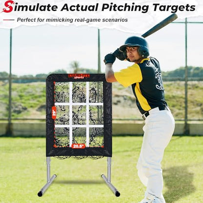 Heavy-Duty 9 Hole Pro Style Baseball & Softball Pitching Net with Strike Zone Target - Adjustable Portable Design - style: Black