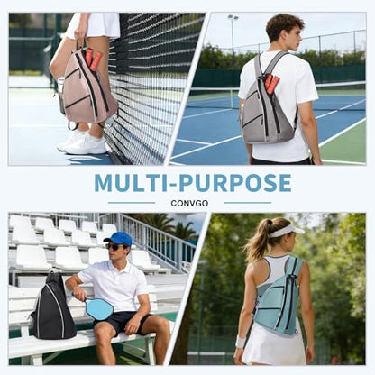 Pickleball Bag for Women and Men, Adjustable Pickle Ball Backpack, 2 in 1 Sports Sling Bag for Pickleball Paddles - color: Blue Grey