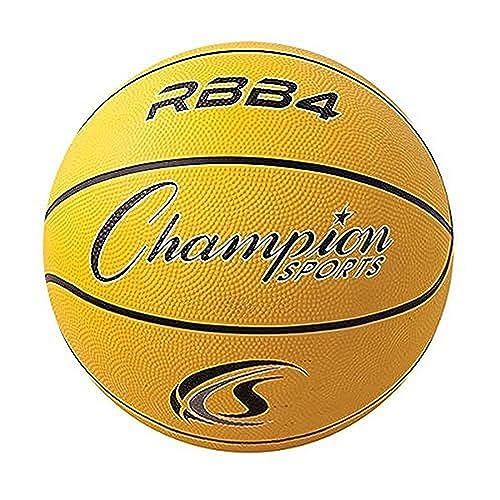 Champion Sports Rubber Basketballs – Durable Indoor & Outdoor Training & Recreational Game Balls, Multiple Sizes & Colors - color: Yellow, style: Intermediate (Size 6 - 28.5")