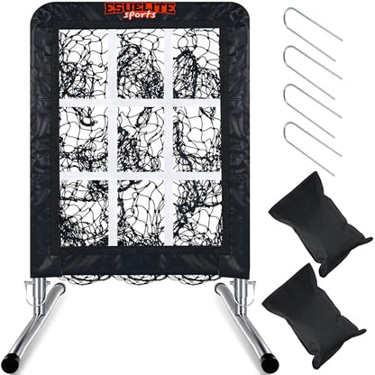 Heavy-Duty 9 Hole Pro Style Baseball & Softball Pitching Net with Strike Zone Target - Adjustable Portable Design - style: Black