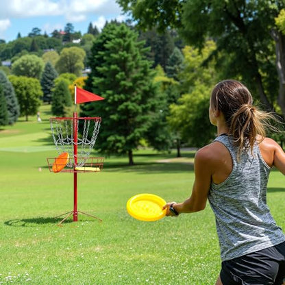 Yaheetech Disc Golf Basket Portable Disc Golf Practice Set 12/24 Chain w/Basket Target and Double Steel Chains for Outdoor - color: Red