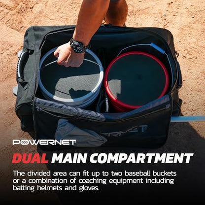 PowerNet Rolling Bucket Bag, Holds 2 6-Gallon Bucket of Baseballs & Softballs, Storage Pockets for Baseball Bat, Gloves & Scoreboards, Fits Launch F-lite Pitching Machine & Balls - style: Pro