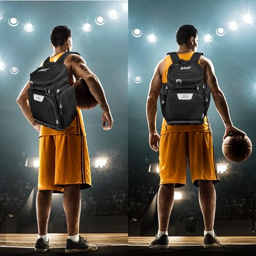 WOLT Basketball Bag Backpack with Separate Ball Compartment and Shoes Pocket, Gym Bags for Men, Large Sports Bag for Basketball, Soccer, Volleyball, Baseball - color: Black