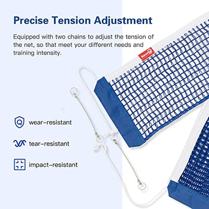 Sanung C-X2 Table Tennis Net for Any Standard Table,Professional Ping Pong Net with 2 Chains for Training Competition Thick Adjustable Tension Indoor Outdoor,Royal Blue