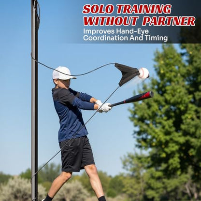 JASCOPRO Baseball Batting Swing Trainer, Portable Hitting Trainer with Auto-Reset & Adjustable Ball Height, Solo Baseball Swing Practice Equipment for Youth,Adults, Easy Setup No Tools Needed