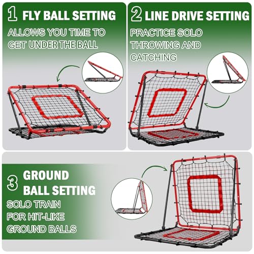 BaseGoal Baseball and Softball Rebounder Net,Baseball Rebounder,Volleyball Rebounder,Pitch Back Net,Multi-Sport Training Rebound Screen,with Pitching Target,Easy Adjustable Angles - style: 33.5x33.5 in Red