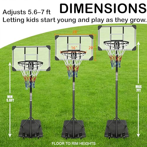 Portable Basketball Hoops Outdoor Adjustable Height Basketball Goal for Kids Youth Adults in Backyard/Basketball Court/Garage/Indoor Shatterproof Backboard Canasta De Basketball