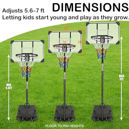Portable Basketball Hoops Outdoor Adjustable Height Basketball Goal for Kids Youth Adults in Backyard/Basketball Court/Garage/Indoor Shatterproof Backboard Canasta De Basketball