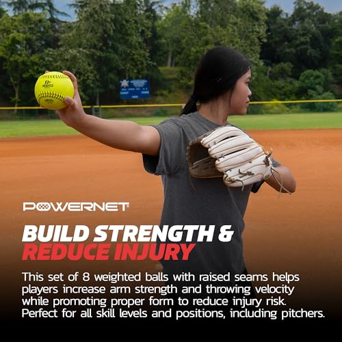 PowerNet Weighted Softballs, Official 12 Inch Size, Progressive Weighted Balls for Softball Training, Improve Throwing Mechanics, 8 Different Weights Included, 4 to 12 oz