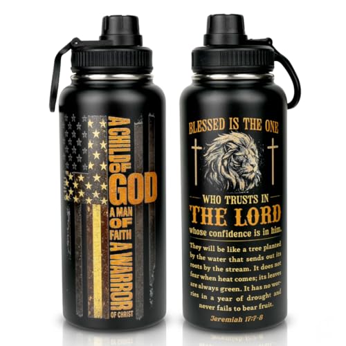Christian Gifts for Men Insulated Stainless Steel Water Bottle 32 oz, Lion Faith Design Tumbler With Lid, Gift for Dad Husband Birthday Fathers Day, Mens Christian Gifts - color: Christian