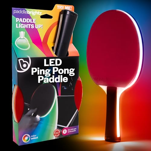Brightz PaddleBrightz LED Ping Pong Paddle - Electrifies Your Matches! - 6 Solid Color + Color Changing Modes - Premium Sponge & Rubber for Ultimate Control & Spin - Flared Handle for Improved Grip