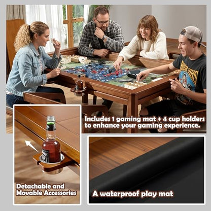Solid Wood Board Game Table with Removable Table Top for 4–6 Players,Gaming Table and Dining Includes Play Mat and Detachable Cup Holders with 55" x 31" Play Area (Cherry) - color: Cherry