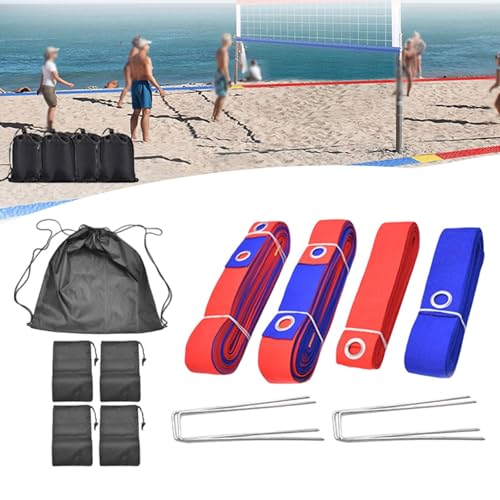 Beach Volleyball Lines for Sand Marking Lines Set (8M 16M Length) for Beach Party, red Blue