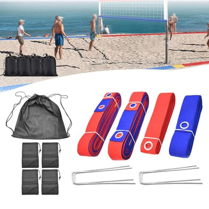 Beach Volleyball Lines for Sand Marking Lines Set (8M 16M Length) for Beach Party, red Blue