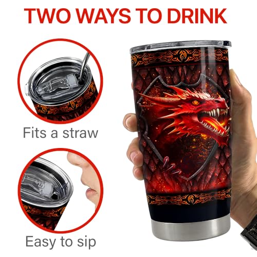 SANDJEST Dragon Tumbler 20oz Stainless Steel Insulated Coffee Travel Mug Cup for Men Dragon Gifts for Birthday Christmas Fathers Day - color: Dragon