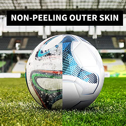 SHOKE Soccer Ball Size 5 Official Size Soccer Ball Thermal Bonded Training Slip Resistant - color: Blue(inflated not full )