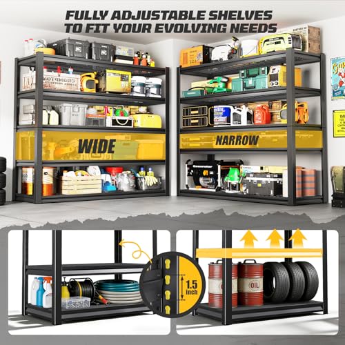 Garage Shelving Heavy Duty Storage Shelves Adjustable 5 Tier Metal Shelving Unit Industrial Utility Shelf Storage Rack for Garage Basement Kitchen Storage Organization - size: 63"H x 27.7"W x 11.8"D
