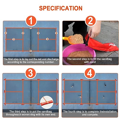 PortablePickleball Court Marking Kit,Innovative, 10 Zippered sandbags Keep thewind from Messing Around,Temporary Pickleball Boundary Lines, 8 Nylon webbings, Net Not Included