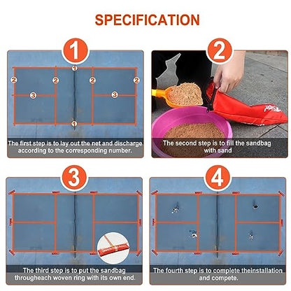 PortablePickleball Court Marking Kit,Innovative, 10 Zippered sandbags Keep thewind from Messing Around,Temporary Pickleball Boundary Lines, 8 Nylon webbings, Net Not Included