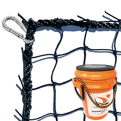 JFN #18 Twisted Knotted Nylon Baseball Backstop Net - size: 10 X 10 with Bucket