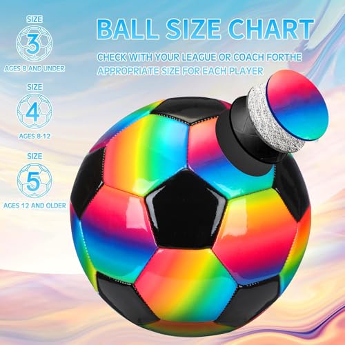 Retisee 2 Pcs Rainbow Soccer Ball with Pump Official Size Indoor Outdoor Soft Inflatable Soccer Sport Gift for Adult for Practice Game Back to School - size: Size 5