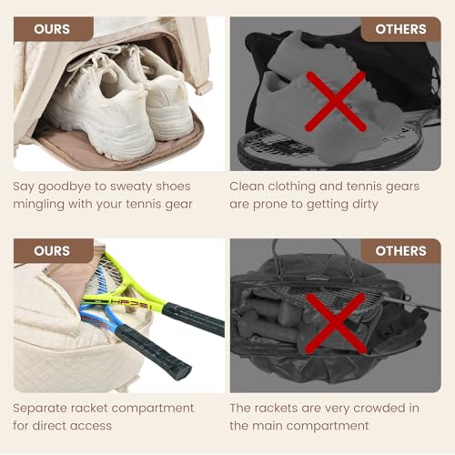 Tennis Bags for Women, Quilted Tennis Racket Bag Backpack for Tennis Racquet, Pickleball Paddles, Badminton