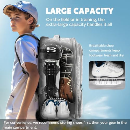 AUROTIER Rolling Baseball Backpack with Off-road Wheels, Wheeled Catchers Gear Bag for Baseball Equipment, 4 Bats, Large Softball Bag for TBall, Helmet & Accessories with Fence Hook - color: White Camo