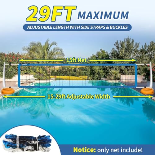 Replacement Pool Volleyball Net with Scoring Clamp - Adjustable Length 15ft - 26ft Universal for Market Pool Volleyball Net Set - Anti-UV & Waterproof & Durable (Net Only)