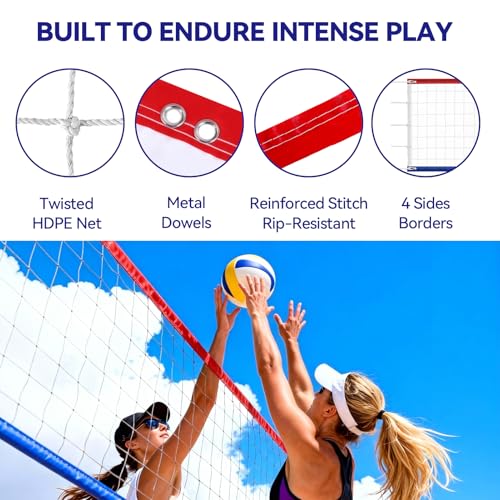 Portable Volleyball Net Set, Upgraded Weather Resistant Volleyball Training Net, Indoor Outdoor Volleyball Net for Backyard, Beach, Pool 31.50x3.28FT