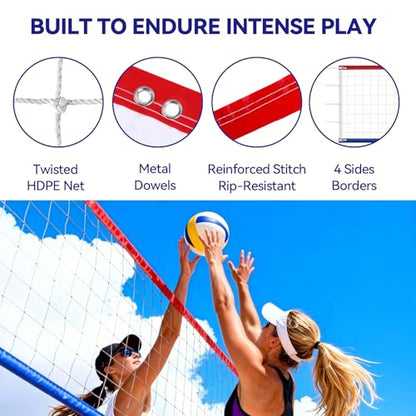 Portable Volleyball Net Set, Upgraded Weather Resistant Volleyball Training Net, Indoor Outdoor Volleyball Net for Backyard, Beach, Pool 31.50x3.28FT