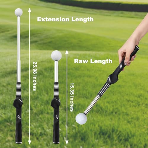 Pro-Level Retractable Golf Swing Trainer, Training Aid with Golf Grip Trainer, Golf Trainer for Beginners & Tempo Training for Advanced, Click Feedback, Arm Connection, Indoor/Outdoor