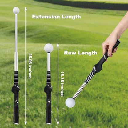 Pro-Level Retractable Golf Swing Trainer, Training Aid with Golf Grip Trainer, Golf Trainer for Beginners & Tempo Training for Advanced, Click Feedback, Arm Connection, Indoor/Outdoor