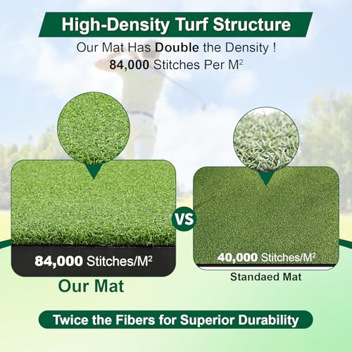 32mm Dual-Turf Golf Mat, 5x4FT Golf Hitting Mat with Standing Guide-Line, Golf Practice Mat for Outdoor & Indoor, Ideal Gifts for Men Dad/Husband/Golfers