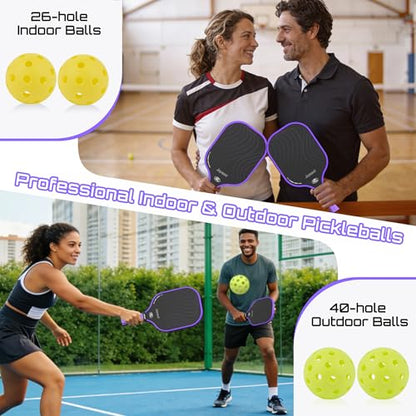Pickleball Paddles Set, USAPA Approved Carbon Fiber Pickleball Set of 2 with Beginner Pickleball Rackets, Indoor Outdoor Pickle Balls for Adults Men Women, JT-1 - color: Purple