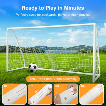 12x6 Soccer Goal for Backyard, Portable PVC Soccer Goal with 2 Target Nets, 10 Cones & Carry Bag, 68mm Frame, Easy Setup for Kids, Youth Training & Family Play