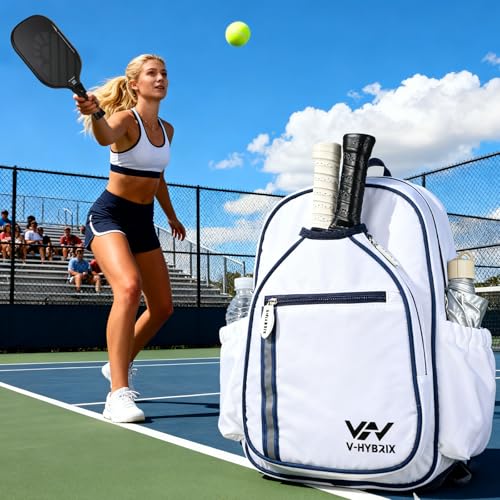 Pickleball Bags, 30L Deluxe Waterproof Pickleball Backpack with Shoe Compartment for Men Women Pickle Ball Gift Accessories for Pickball Lovers (White) - color: White